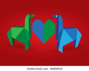 Vector origami couple horses