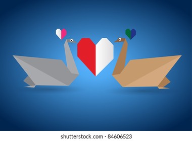 Vector origami couple swan