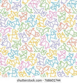 Vector Origami Dogs Seamless Background. Abstract Low Poly Pet Dog Breed Sign Silhouette Pattern Isolated on White. Abstract Animal Geometric Wallpaper Design. 2018 Chinese New Year Symbol