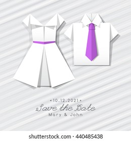 vector origami dress and shirt, wedding invitation template