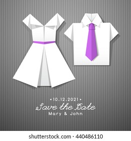 vector origami dress and shirt, wedding invitation template