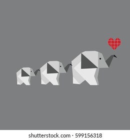 Vector origami elephant family.