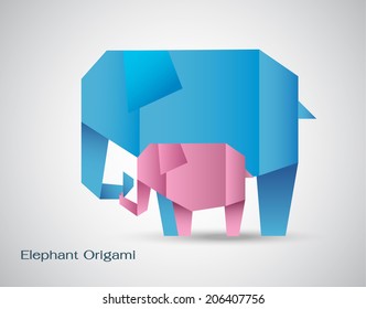 Vector origami elephant mother and son