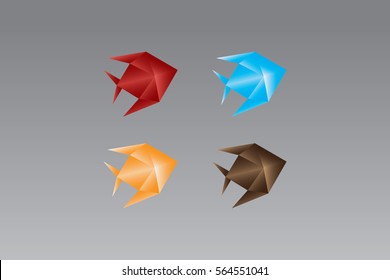 vector origami fish icons set