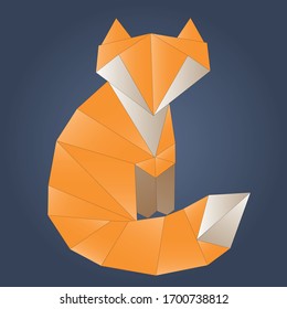 Vector origami flat line colored polygonal geometric fox on dark background