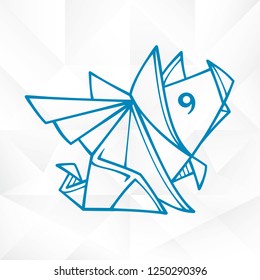 Vector Origami Flying Pig. Geometric Icon of Paper Piglet with Wings on White Background. Abstract Symbol of Animal for Stickers, Emblem or Chinese New Year 2019 Decoration. Cute graphic tattoo images