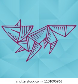 Vector origami Fox. Geometric abstract symbol of animal isolated on crumpled paper seamless texture. 
Cute graphic tattoo images