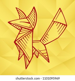 Vector origami Fox. Geometric abstract symbol of animal isolated on crumpled paper seamless texture. 
Cute graphic tattoo images