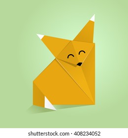 Vector origami fox isolated. Vector red fox. Origami style fox. Origami animal. Fennec fox. Fox tail. Vector animal. Fox cartoon. Animal cartoon. 