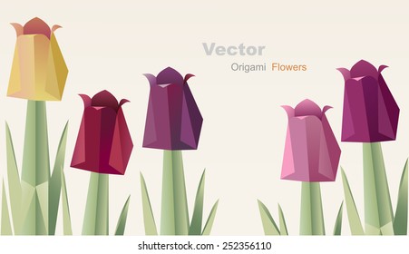 Vector origami geometric tulip flowers growth bouquet