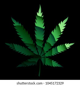 Vector origami. Green marijuana leaf with a gradient on a dark background.