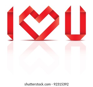 Vector origami heart and letters representing I LOVE YOU sentence