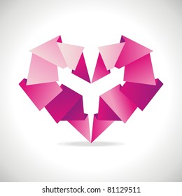 vector origami heart on white background. Vector illustration
