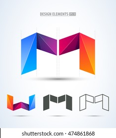 Vector origami icon. Logo design elements. Abstract business icons. Letter M