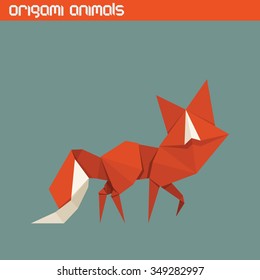 Vector origami isolated animal. Cute triangle Fox