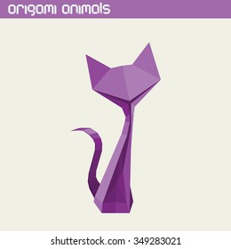 Vector origami isolated animal. Cute triangle Cat