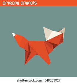 Vector origami isolated animal. Cute triangle Fox