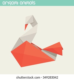 Vector origami isolated animal. Cute triangle Swan