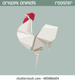 Vector origami isolated animal. White triangle Rooster.