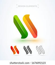 Vector origami italic abstract letter N, synergy logo design template. Application icon