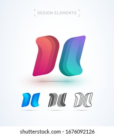 Vector origami italic abstract letter H logo design template. Synergy. Application icon