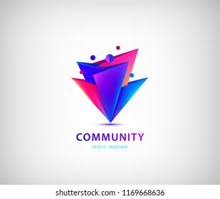 Vector origami men logo, group of people, community sign