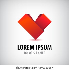 vector origami paper 3d red heart icon, logo isolated
