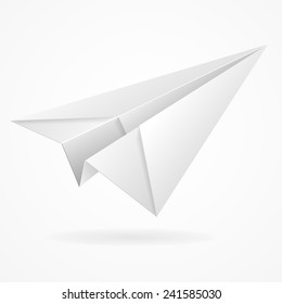 Vector origami paper airplane on white background isolated