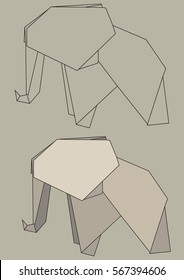 vector Origami paper elephant, elephant contours