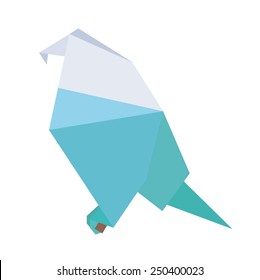 Vector origami paper geometric blue parrot on white background