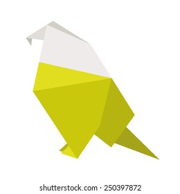 Vector origami paper geometric yellow parrot on white background