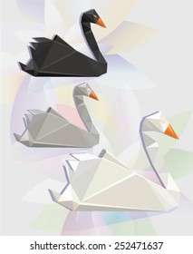 vector origami paper swans on a floral background