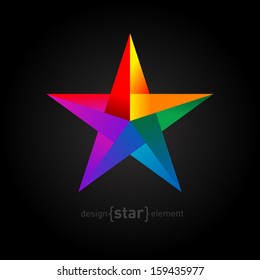 Vector Origami rainbow Star from paper on black background. Company logo template.