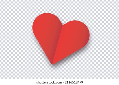 Vector origami red heart on the transparent background. Concept of Valentine's Day.
