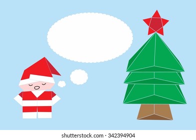 Vector origami in shape of Santa Claus, Christmas Tree and Fox with callout frame