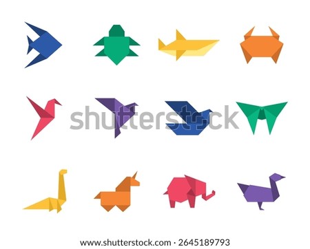 vector origami shapes of various animals