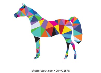 Vector origami silhouette of horse from big set of animals