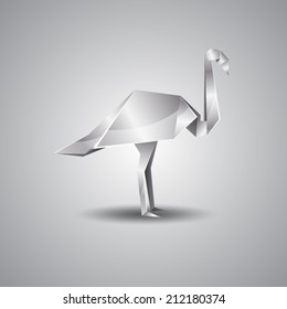 vector origami silver flamingo