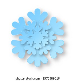 Vector origami Snowflake. Paper Snowflake isolated. Christmas paper cut snowflake with shadow.