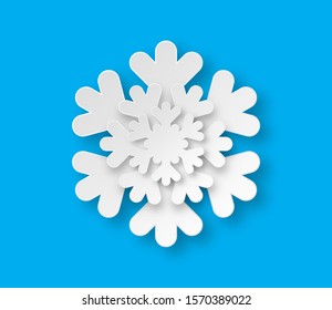 Vector origami Snowflake. Paper Snowflake isolated. Christmas paper cut snowflake with shadow.