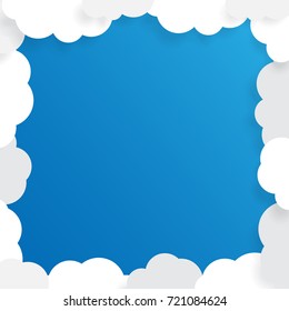 vector origami technique in the form of frame of clouds on a blue sky background