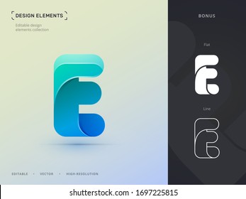 Vector origami twisted letter E logo design template. Application or Company icon