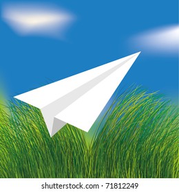  	vector origami white airplane flying
