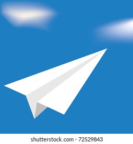 vector origami white airplane flying