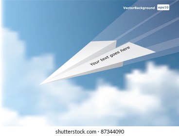 vector origami white airplane on sky. eps 10