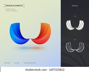 Vector origami wings, letter W logo design template. Application or Company icon