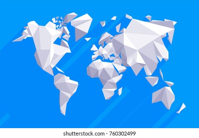 Vector origami world with flat shadows. Triangle-world Map illustration. Low poly design.