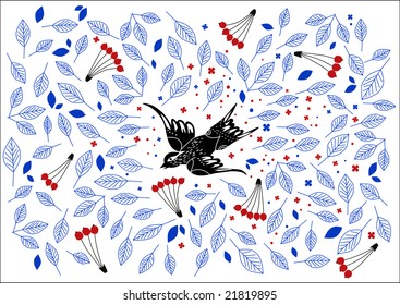 vector - original card with a bird and leafs
