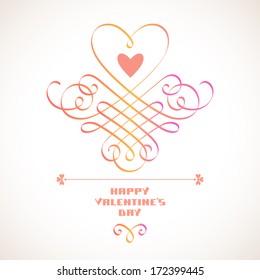 Vector original card with calligraphic heart and sample text - Happy Valentine's Day. Abstract cute decorative illustration for print, web. Pink romantic hand drawn design elements for wedding