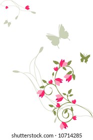 vector  - original drawing decoration with nature element like branch, butterfly and flowers